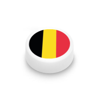 Drapeau Belge imprimé sur Brique Plate lisse Lego® 1x1 rond - Blanc