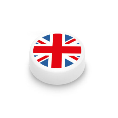 Drapeau Royaume-Uni imprimé sur Brique Plate lisse Lego® 1x1 rond - Blanc