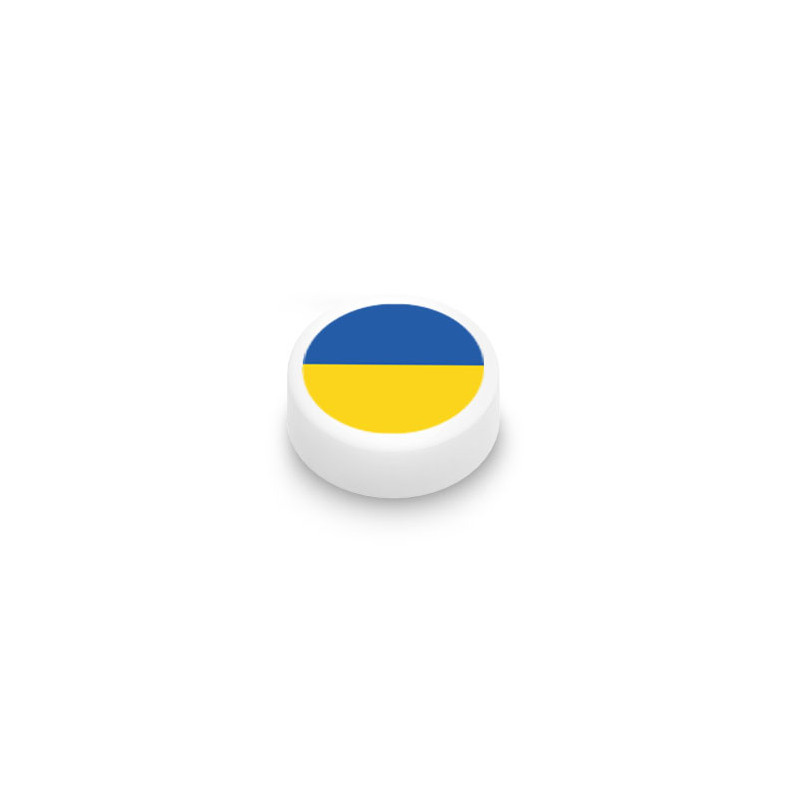 Ukrainian flag printed on 1x1 round Lego® brick - White