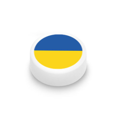 Drapeau ukrainien imprimé sur brique Lego® 1x1 ronde - Blanc