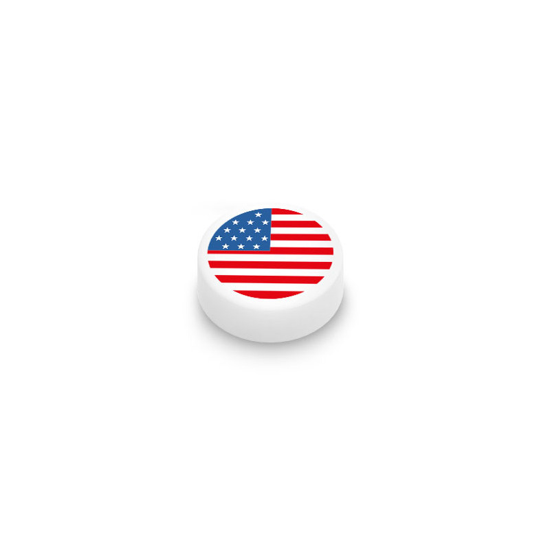 American Flag Printed on 1x1 tile round Lego® - White