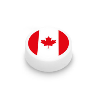 Drapeau Canadien imprimé sur Brique Plate Ronde Lego® 1x1 - Blanc