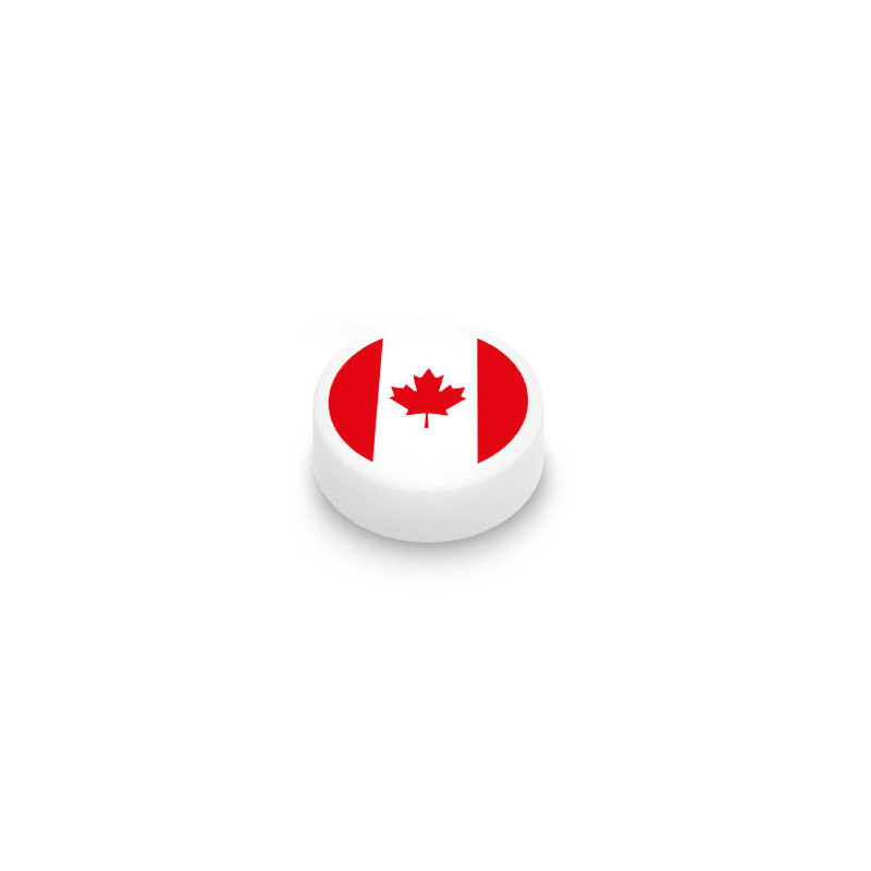 Drapeau Canadien imprimé sur Brique Plate Ronde Lego® 1x1 - Blanc