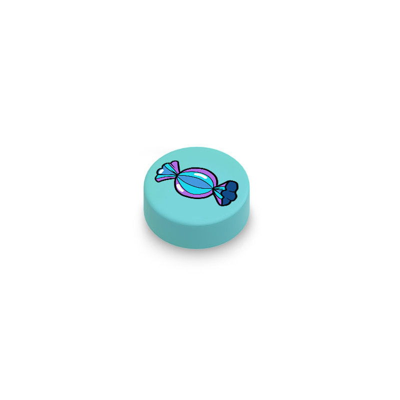 Bonbon bleu imprimé sur brique Lego® 1x1 ronde - Medium Azur