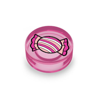 Pink candy printed on 1x1 round Lego® brick - Transparent Pink