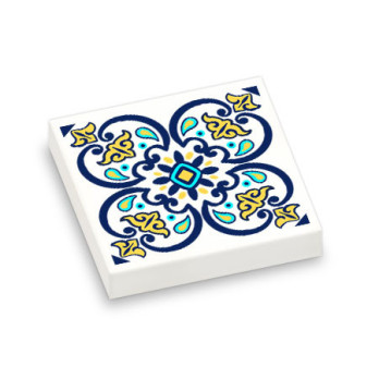 Blue and yellow cement tile printed on Lego® 2X2 Tile - White