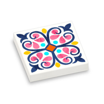 Colored cement tile printed on Lego® Brick 2X2 - White