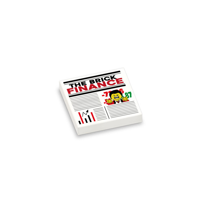 "The Brick Finance" newspaper printed on Lego® 2X2 brick - White