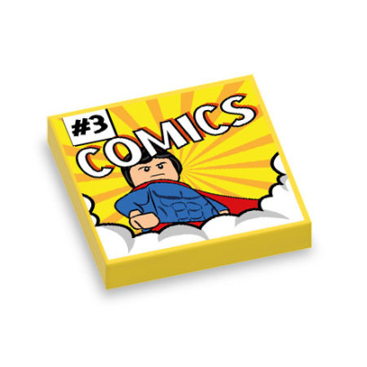 Comics Super Heroes printed on Lego® brick 2X2 - Yellow