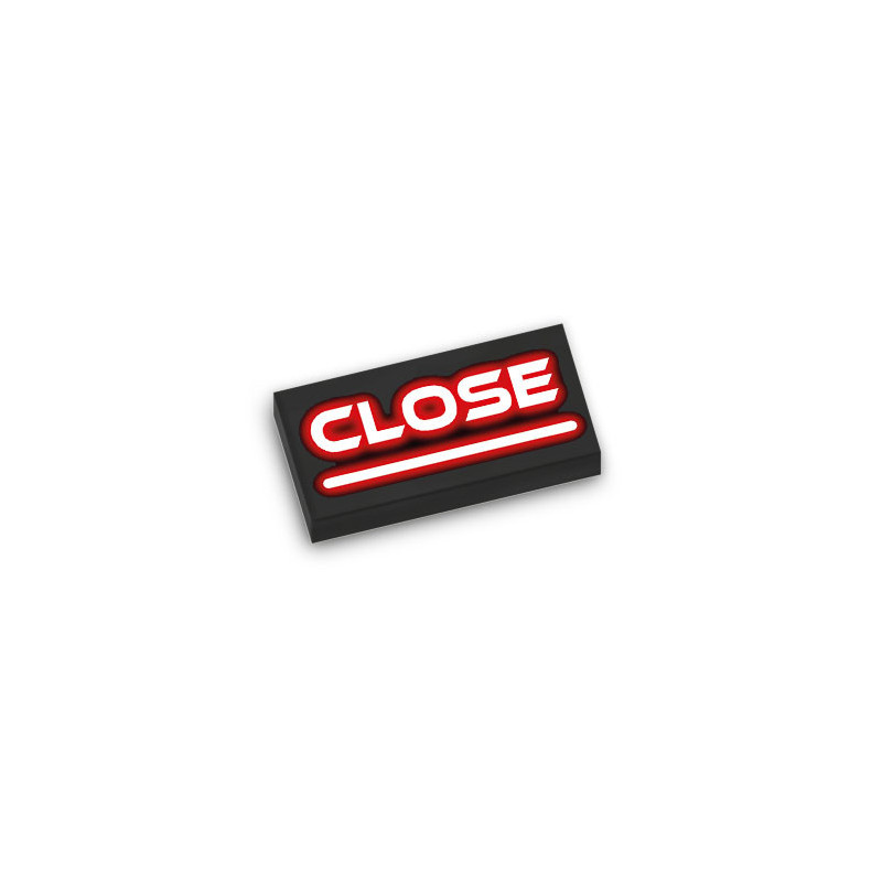 "Close" Neon Sign Printed on 1x2 Lego® Brick - Black