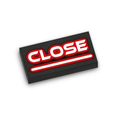 Panneau Neon "Close" imprimé sur Brique 1x2 Lego® - Noir
