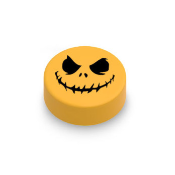 Tête de citrouille imprimée sur brique Lego® 1x1 ronde - Flame Yellowish Orange