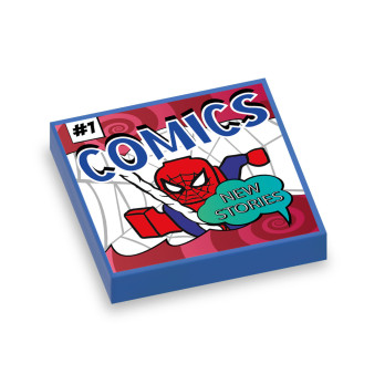 Comics "SpiderBrick" imprimé sur brique Lego® 2X2 - Bleu