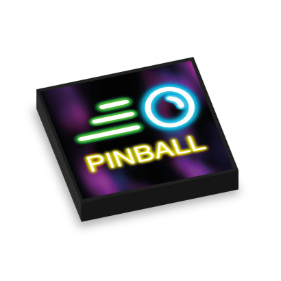 "Pinball" neon sign printed on flat smooth Lego® 2x2 brick - Black