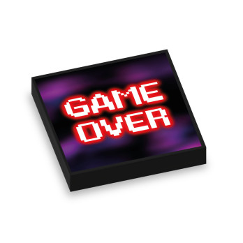"GAME OVER" neon sign printed on flat smooth Lego® 2x2 brick - Black