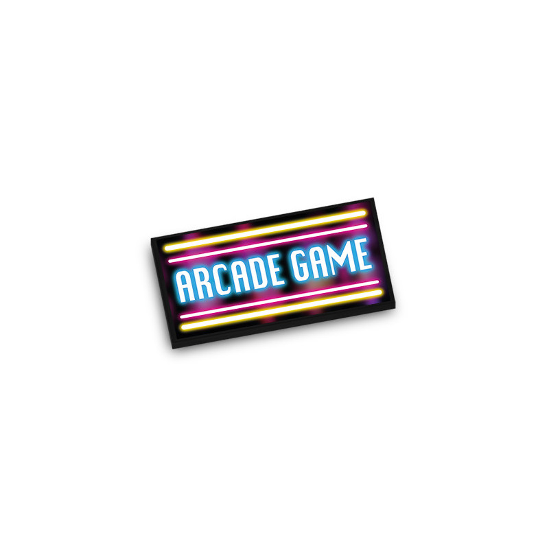 Panneau neon "ARCADE GAME" imprimé sur Brique Plate lisse Lego® 2x4 - Noir