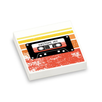 Tableau décoratif cassette audio imprimé sur Brique Plate lisse Lego® 2x2 - Blanc