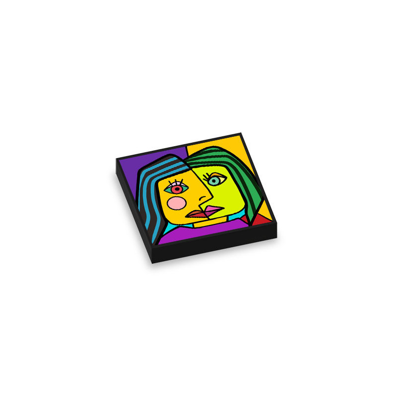 Picasso inspired painting printed on Lego® Brick 2x2 - Black