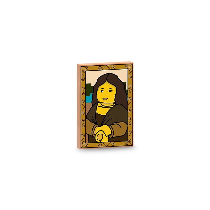 Inspired painting "The Mona Lisa" printed on Lego® brick 2x3 - Medium Nougat