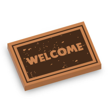 Paillasson "Welcome" imprimé sur Brique Plate lisse Lego® 2x3 - Medium Nougat