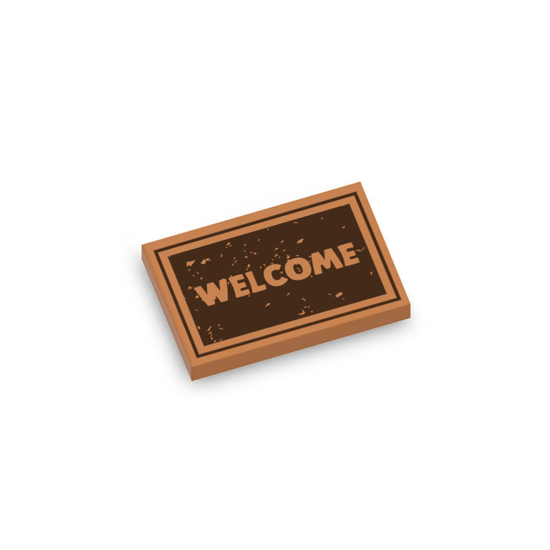 Paillasson "Welcome" imprimé sur Brique Plate lisse Lego® 2x3 - Medium Nougat