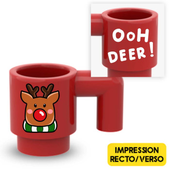 Christmas Reindeer Printed Mug on Lego® Mug - Red