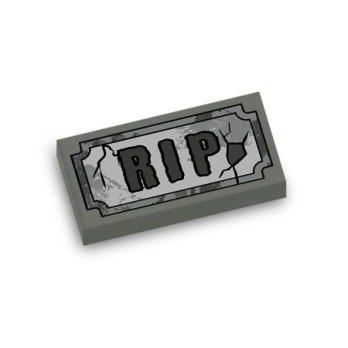 Plaque "RIP" imprimée sur Brique Lego® 1X2 - Dark Stone Grey