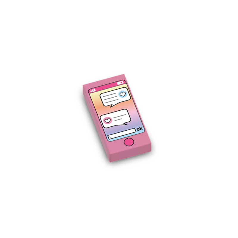 Smartphone rose imprimé sur Brique Lego® 1X2 - Rose Clair