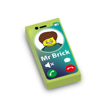 Smartphone printed on Lego® brick 1X2 - Bright Yellowish Green