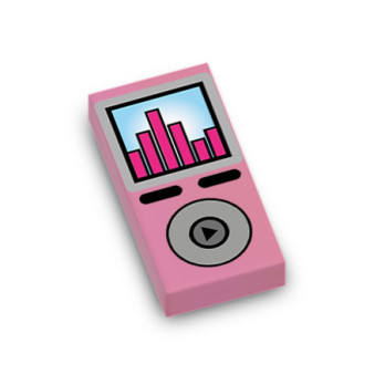 MP3 player printed on Lego® Brick 1X2 - Bright Pink