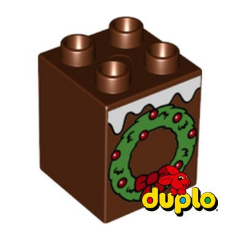 LEGO® DUPLO 6386656 BRICK 2X2X2 PRINTED CHRISTMAS WREATH - REDISH BROWN