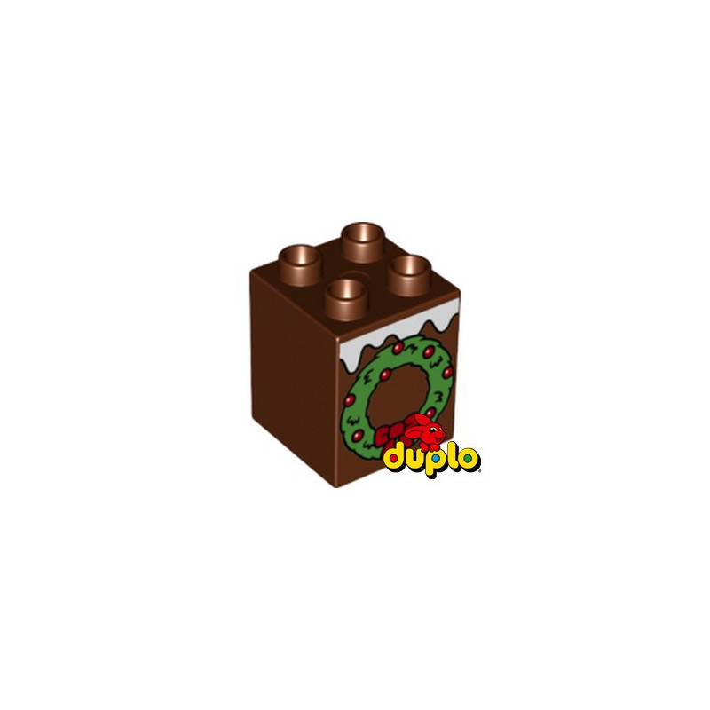 LEGO® DUPLO 6386656 BRIQUE 2X2X2 IMPRIME COURONNE DE NOEL - REDDISH BROWN