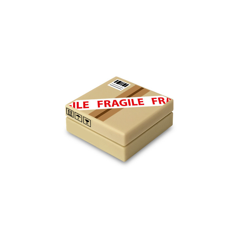 Fragile package printed on 2X2 Lego® brick - Tan
