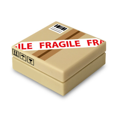 Fragile package printed on 2X2 Lego® brick - Tan