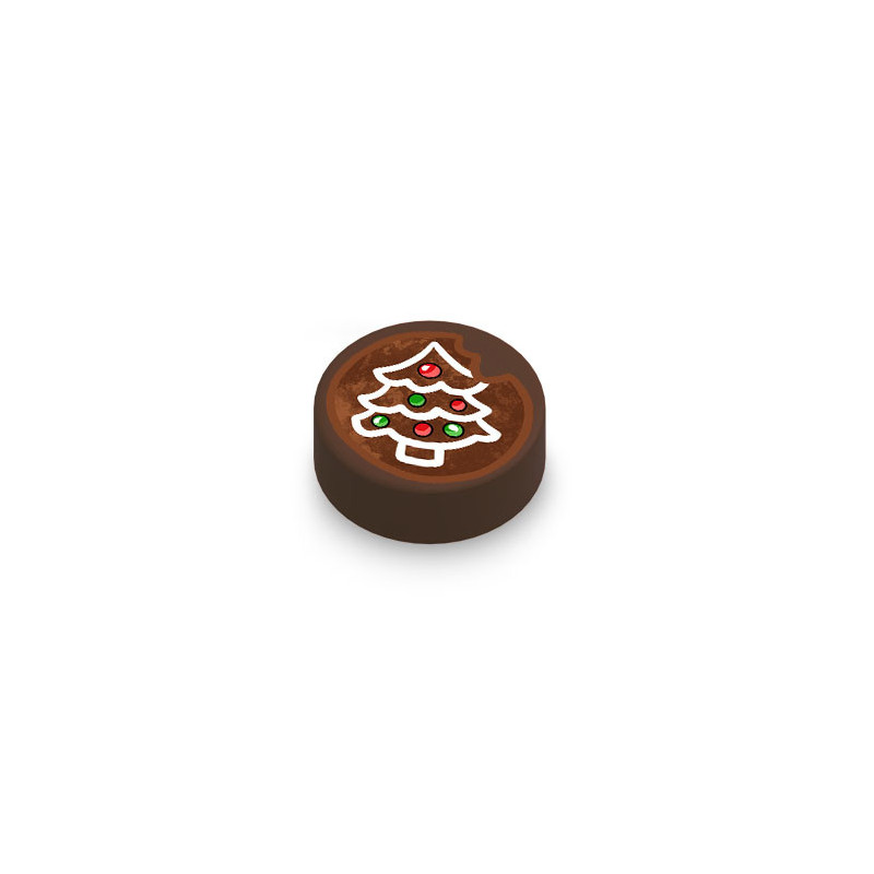 Biscuit de Noël imprimé sur brique Lego® 1x1 ronde -  Dark Brown