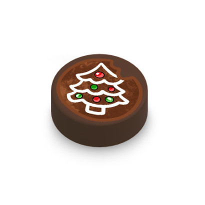 Biscuit de Noël imprimé sur brique Lego® 1x1 ronde -  Dark Brown