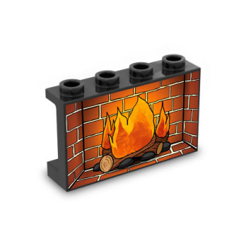 Fireplace printed on Lego® partition 1x4X2 - Black