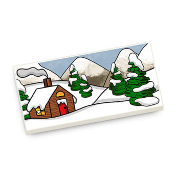 Snowy landscape painting printed on 2x4 Lego® Brick - White