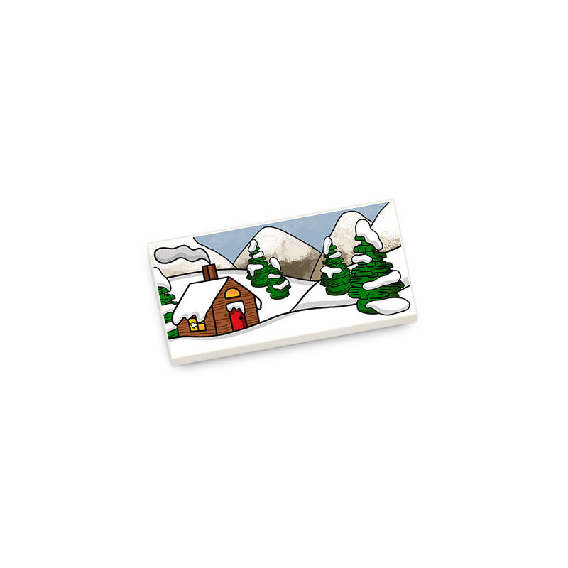 Snowy landscape painting printed on 2x4 Lego® Brick - White