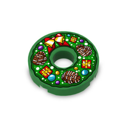 Couronne de Noël imprimée sur Brique 2x2 Lego® - Dark Green