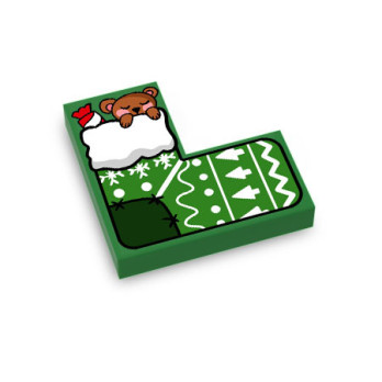 Christmas Stocking Printed on Lego® 2x2 L-Brick - Dark Green