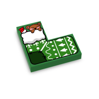 Chaussette de Noël imprimée sur Brique 2x2 en L Lego® - Dark Green