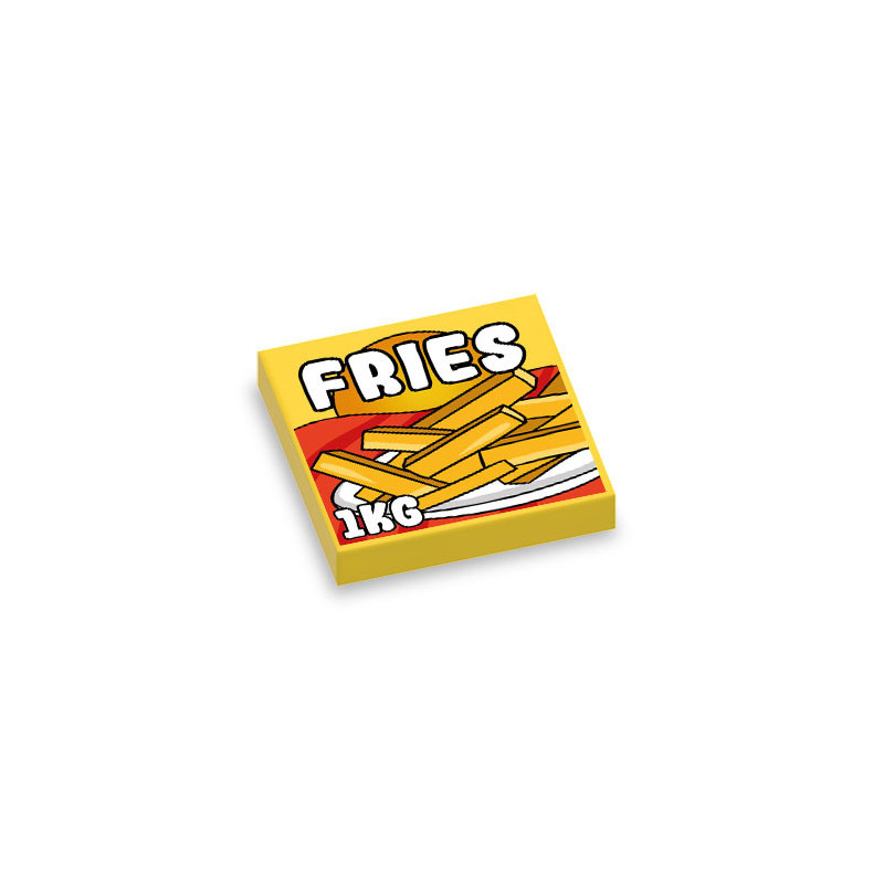 Sachet de frites imprimé sur Brique plate Lego® 2X2 - Jaune