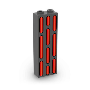Eclairage vaisseau spatial rouge imprimé sur Brique Lego® 1x2x5 - Dark Stone Grey