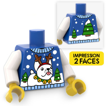 Dog Christmas sweater printed on Lego® Torso - Blue