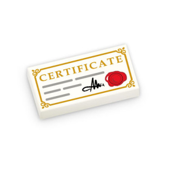 Certificat œuvre d'art imprimé sur Brique 1x2 Lego® - Blanc
