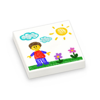 Dessin d'enfant imprimé sur Brique Plate lisse Lego® 2x2 - Blanc