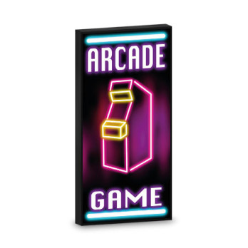 "ARCADE GAME" neon sign printed on flat smooth Lego® 2x4 brick - Black