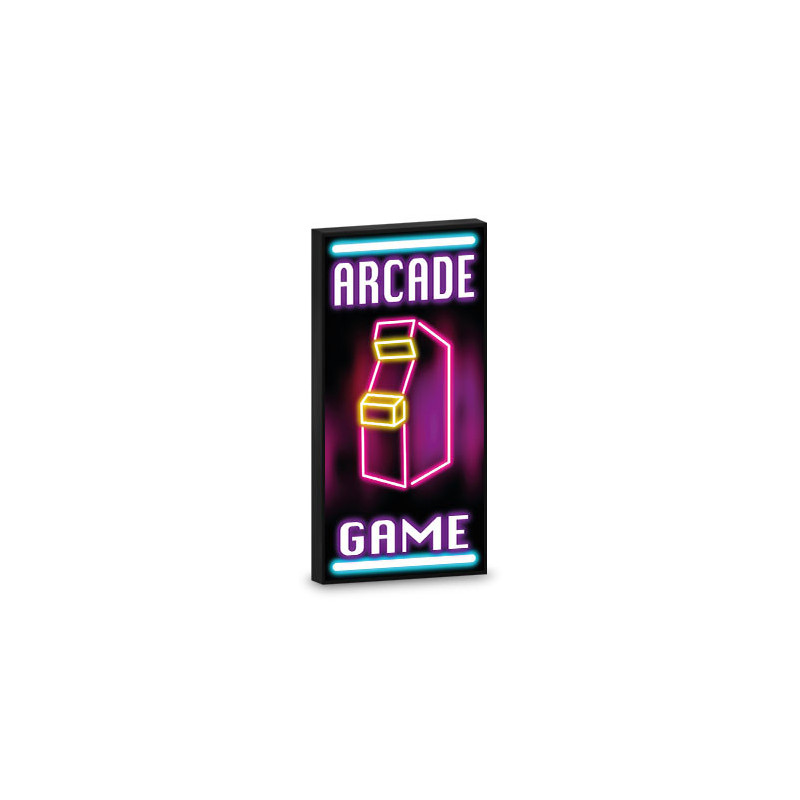 Panneau neon "ARCADE GAME" imprimé sur Brique Plate lisse Lego® 2x4 - Noir