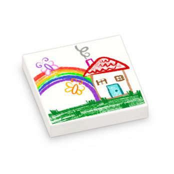 Child's drawing printed on Lego® Tile 2x2 - White